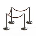 Montour Line Stanchion Post and Rope Kit Sat.Steel, 4 Flat Top 3 Tan Rope C-Kit-4-SS-FL-3-PVR-TN-PS